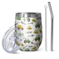 thumbnail image 1 of 12oz Stemless Wine Tumblers Cartoon Tractors Hats White Pattern Vacuum Insulated Stainless Steel Travel Tumbler Cups Mug with Lid and Straw for Champaign,Cocktail,Beer with Cleaning Brush, 1 of 5