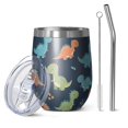 thumbnail image 1 of 12oz Stemless Wine Tumblers Colorful Dinosaur Pattern Vacuum Insulated Stainless Steel Travel Tumbler Cups Mug with Lid and Straw for Champaign,Cocktail,Beer with Cleaning Brush, 1 of 5