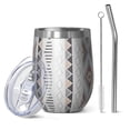thumbnail image 1 of 12oz Stemless Wine Tumblers Colorful Geometric Diamond Pattern Vacuum Insulated Stainless Steel Travel Tumbler Cups Mug with Lid and Straw for Champaign,Cocktail,Beer with Cleaning Brush, 1 of 5