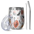 thumbnail image 1 of 12oz Stemless Wine Tumblers Colorful Halloween Icons Pattern Vacuum Insulated Stainless Steel Travel Tumbler Cups Mug with Lid and Straw for Champaign,Cocktail,Beer with Cleaning Brush, 1 of 5