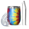 thumbnail image 1 of 12oz Stemless Wine Tumblers Colorful Tie Dye Mandala Pattern Vacuum Insulated Stainless Steel Travel Tumbler Cups Mug with Lid and Straw for Champaign,Cocktail,Beer with Cleaning Brush, 1 of 5