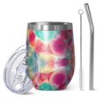 thumbnail image 1 of 12oz Stemless Wine Tumblers Colorful Tie Dye Pattern Vacuum Insulated Stainless Steel Travel Tumbler Cups Mug with Lid and Straw for Champaign,Cocktail,Beer with Cleaning Brush, 1 of 5