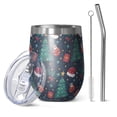 thumbnail image 1 of 12oz Stemless Wine Tumblers Dark Blue Christmas Pattern Vacuum Insulated Stainless Steel Travel Tumbler Cups Mug with Lid and Straw for Champaign,Cocktail,Beer with Cleaning Brush, 1 of 5