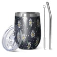 thumbnail image 1 of 12oz Stemless Wine Tumblers Dark Blue Daisy Flower Pattern Vacuum Insulated Stainless Steel Travel Tumbler Cups Mug with Lid and Straw for Champaign,Cocktail,Beer with Cleaning Brush, 1 of 5