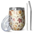 thumbnail image 1 of 12oz Stemless Wine Tumblers Fall Leaves Vacuum Insulated Stainless Steel Travel Tumbler Cups Mug with Lid and Straw for Champaign,Cocktail,Beer with Cleaning Brush, 1 of 5
