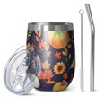 thumbnail image 1 of 12oz Stemless Wine Tumblers Fall Pumpkins Leaves Pattern Vacuum Insulated Stainless Steel Travel Tumbler Cups Mug with Lid and Straw for Champaign,Cocktail,Beer with Cleaning Brush, 1 of 5