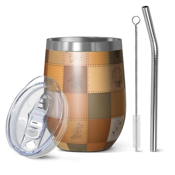 12oz Stemless Wine Tumblers Fall Pumpkins Vacuum Insulated Stainless Steel Travel Tumbler Cups Mug with Lid and Straw for Champaign,Cocktail,Beer with Cleaning Brush