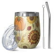 thumbnail image 1 of 12oz Stemless Wine Tumblers Fall Sunflower Pumpkin Vacuum Insulated Stainless Steel Travel Tumbler Cups Mug with Lid and Straw for Champaign,Cocktail,Beer with Cleaning Brush, 1 of 5