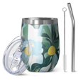 thumbnail image 1 of 12oz Stemless Wine Tumblers Floral Pattern Vacuum Insulated Stainless Steel Travel Tumbler Cups Mug with Lid and Straw for Champaign,Cocktail,Beer with Cleaning Brush, 1 of 5