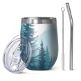 thumbnail image 1 of 12oz Stemless Wine Tumblers Forest with Mountains Vacuum Insulated Stainless Steel Travel Tumbler Cups Mug with Lid and Straw for Champaign,Cocktail,Beer with Cleaning Brush, 1 of 5