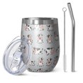 thumbnail image 1 of 12oz Stemless Wine Tumblers Gray Cow Expression Pattern Vacuum Insulated Stainless Steel Travel Tumbler Cups Mug with Lid and Straw for Champaign,Cocktail,Beer with Cleaning Brush, 1 of 5