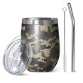thumbnail image 1 of 12oz Stemless Wine Tumblers Green Brown Camo Classic Shapes Pattern Vacuum Insulated Stainless Steel Travel Tumbler Cups Mug with Lid and Straw for Champaign,Cocktail,Beer with Cleaning Brush, 1 of 5