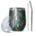 thumbnail image 1 of 12oz Stemless Wine Tumblers Green Christmas Dinosaur and Snowman Pattern Vacuum Insulated Stainless Steel Travel Tumbler Cups Mug with Lid and Straw for Champaign,Cocktail,Beer with Cleaning Brush, 1 of 5