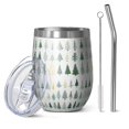 thumbnail image 1 of 12oz Stemless Wine Tumblers Green Christmas Tree Pattern Vacuum Insulated Stainless Steel Travel Tumbler Cups Mug with Lid and Straw for Champaign,Cocktail,Beer with Cleaning Brush, 1 of 5