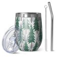 thumbnail image 1 of 12oz Stemless Wine Tumblers Green Christmas Tree Pattern Vacuum Insulated Stainless Steel Travel Tumbler Cups Mug with Lid and Straw for Champaign,Cocktail,Beer with Cleaning Brush, 1 of 5
