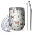 thumbnail image 1 of 12oz Stemless Wine Tumblers Green Cow Daisy Leaf Pattern Vacuum Insulated Stainless Steel Travel Tumbler Cups Mug with Lid and Straw for Champaign,Cocktail,Beer with Cleaning Brush, 1 of 5