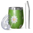 thumbnail image 1 of 12oz Stemless Wine Tumblers Green Daisy Flower Orange Centers Pattern Vacuum Insulated Stainless Steel Travel Tumbler Cups Mug with Lid and Straw for Champaign,Cocktail,Beer with Cleaning Brush, 1 of 5