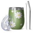 thumbnail image 1 of 12oz Stemless Wine Tumblers Green Daisy Flower Yellow Centers Pattern Vacuum Insulated Stainless Steel Travel Tumbler Cups Mug with Lid and Straw for Champaign,Cocktail,Beer with Cleaning Brush, 1 of 5