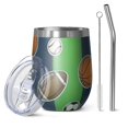 thumbnail image 1 of 12oz Stemless Wine Tumblers Green Striped Sports Balls Pattern Vacuum Insulated Stainless Steel Travel Tumbler Cups Mug with Lid and Straw for Champaign,Cocktail,Beer with Cleaning Brush, 1 of 5