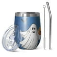 thumbnail image 1 of 12oz Stemless Wine Tumblers Halloween Ghosts and Pumpkins in Graveyard Vacuum Insulated Stainless Steel Travel Tumbler Cups Mug with Lid and Straw for Champaign,Cocktail,Beer with Cleaning Brush, 1 of 5