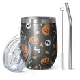 thumbnail image 1 of 12oz Stemless Wine Tumblers Halloween Pumpkin Skull Pattern Vacuum Insulated Stainless Steel Travel Tumbler Cups Mug with Lid and Straw for Champaign,Cocktail,Beer with Cleaning Brush, 1 of 5
