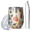 thumbnail image 1 of 12oz Stemless Wine Tumblers Halloween Pumpkin Spider Pattern Vacuum Insulated Stainless Steel Travel Tumbler Cups Mug with Lid and Straw for Champaign,Cocktail,Beer with Cleaning Brush, 1 of 5