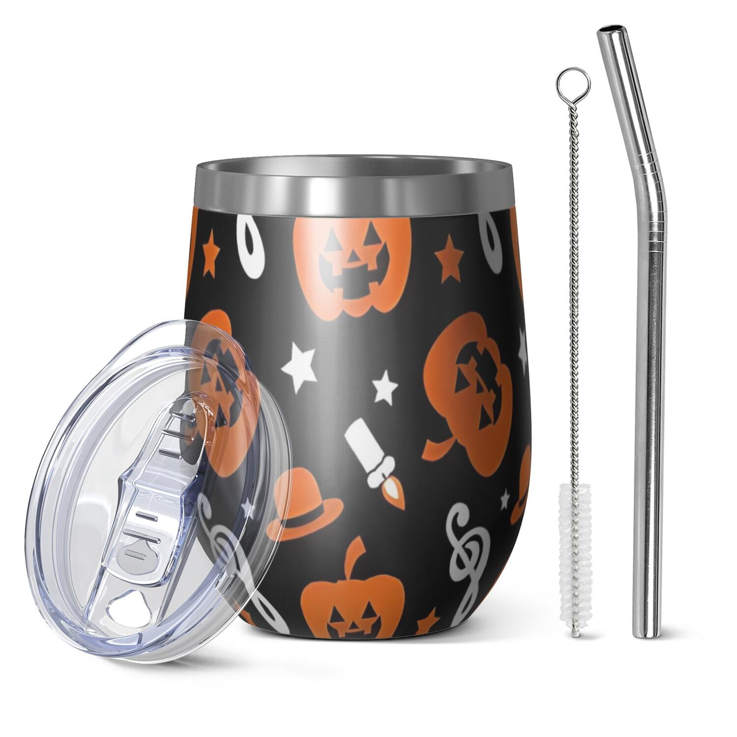 12oz Stemless Wine Tumblers Halloween Pumpkins with Music Notes Vacuum ...