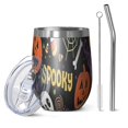 thumbnail image 1 of 12oz Stemless Wine Tumblers Halloween Spooky Words and Icons Vacuum Insulated Stainless Steel Travel Tumbler Cups Mug with Lid and Straw for Champaign,Cocktail,Beer with Cleaning Brush, 1 of 5