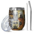 thumbnail image 1 of 12oz Stemless Wine Tumblers Halloween Vintage Halloween Posters Vacuum Insulated Stainless Steel Travel Tumbler Cups Mug with Lid and Straw for Champaign,Cocktail,Beer with Cleaning Brush, 1 of 5
