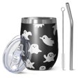 thumbnail image 1 of 12oz Stemless Wine Tumblers Happy Halloween Ghost Pattern Vacuum Insulated Stainless Steel Travel Tumbler Cups Mug with Lid and Straw for Champaign,Cocktail,Beer with Cleaning Brush, 1 of 5