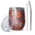 thumbnail image 1 of 12oz Stemless Wine Tumblers Happy Halloween Pattern Vacuum Insulated Stainless Steel Travel Tumbler Cups Mug with Lid and Straw for Champaign,Cocktail,Beer with Cleaning Brush, 1 of 5