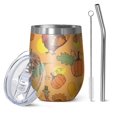 thumbnail image 1 of 12oz Stemless Wine Tumblers Happy Thanksgiving Turkey Fall Leaves Pumpkin Vacuum Insulated Stainless Steel Travel Tumbler Cups Mug with Lid and Straw for Champaign,Cocktail,Beer with Cleaning Brush, 1 of 5