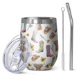 thumbnail image 1 of 12oz Stemless Wine Tumblers Highland Cow Sunflower Boot Hat Pattern Vacuum Insulated Stainless Steel Travel Tumbler Cups Mug with Lid and Straw for Champaign,Cocktail,Beer with Cleaning Brush, 1 of 5
