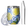 thumbnail image 1 of 12oz Stemless Wine Tumblers Lemon Vacuum Insulated Stainless Steel Travel Tumbler Cups Mug with Lid and Straw for Champaign,Cocktail,Beer with Cleaning Brush, 1 of 5