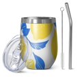 thumbnail image 1 of 12oz Stemless Wine Tumblers Lemon Vacuum Insulated Stainless Steel Travel Tumbler Cups Mug with Lid and Straw for Champaign,Cocktail,Beer with Cleaning Brush, 1 of 5