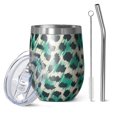 thumbnail image 1 of 12oz Stemless Wine Tumblers Leopard Pattern with Green and Black Spots Vacuum Insulated Stainless Steel Travel Tumbler Cups Mug with Lid and Straw for Champaign,Cocktail,Beer with Cleaning Brush, 1 of 5