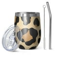 thumbnail image 1 of 12oz Stemless Wine Tumblers Leopard Print Pattern Vacuum Insulated Stainless Steel Travel Tumbler Cups Mug with Lid and Straw for Champaign,Cocktail,Beer with Cleaning Brush, 1 of 5