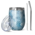 thumbnail image 1 of 12oz Stemless Wine Tumblers Light Blue Christmas Snowflake Pattern Vacuum Insulated Stainless Steel Travel Tumbler Cups Mug with Lid and Straw for Champaign,Cocktail,Beer with Cleaning Brush, 1 of 5