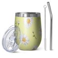 thumbnail image 1 of 12oz Stemless Wine Tumblers Lightgreen Daisy Flower White Blooms Pattern Vacuum Insulated Stainless Steel Travel Tumbler Cups Mug with Lid and Straw for Champaign,Cocktail,Beer with Cleaning Brush, 1 of 5
