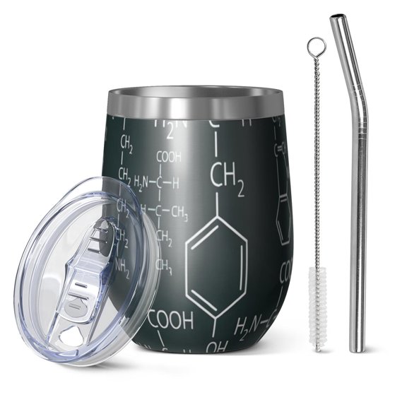 12oz Stemless Wine Tumblers Math Equations Atomic Symbols Neon Pattern Vacuum Insulated Stainless Steel Travel Tumbler Cups Mug with Lid and Straw for Champaign,Cocktail,Beer with Cleaning Brush