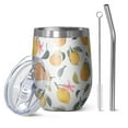 thumbnail image 1 of 12oz Stemless Wine Tumblers Mixed Fruits Leaves White Pattern Vacuum Insulated Stainless Steel Travel Tumbler Cups Mug with Lid and Straw for Champaign,Cocktail,Beer with Cleaning Brush, 1 of 5