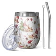thumbnail image 1 of 12oz Stemless Wine Tumblers Multicolor Christmas Pattern Vacuum Insulated Stainless Steel Travel Tumbler Cups Mug with Lid and Straw for Champaign,Cocktail,Beer with Cleaning Brush, 1 of 5