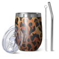 thumbnail image 1 of 12oz Stemless Wine Tumblers Orange and Brown Leopard Pattern Vacuum Insulated Stainless Steel Travel Tumbler Cups Mug with Lid and Straw for Champaign,Cocktail,Beer with Cleaning Brush, 1 of 5