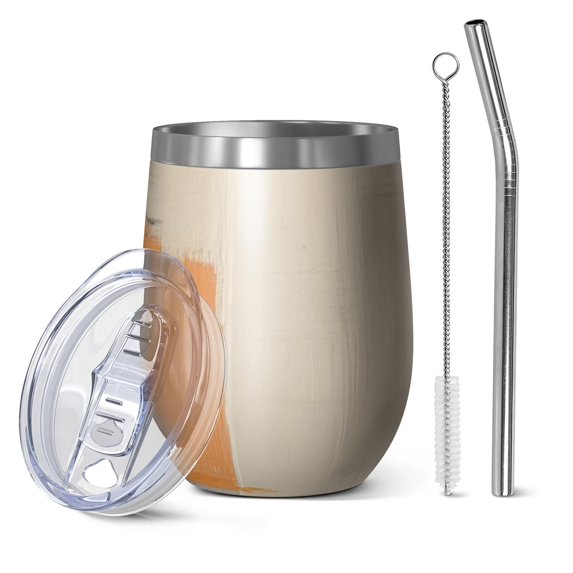 12oz Stemless Wine Tumblers Orange and Grey Abstract Art Artwork Vacuum Insulated Stainless Steel Travel Tumbler Cups Mug with Lid and Straw for Champaign,Cocktail,Beer with Cleaning Brush