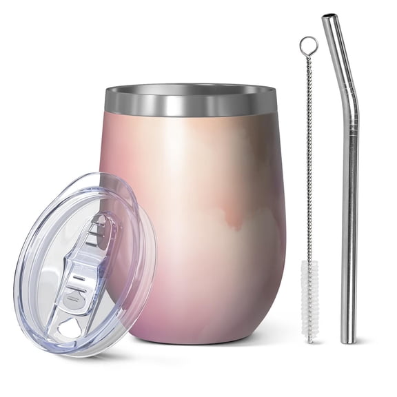 12oz Stemless Wine Tumblers Pastel Rainbow Clouds Vacuum Insulated Stainless Steel Travel Tumbler Cups Mug with Lid and Straw for Champaign,Cocktail,Beer with Cleaning Brush