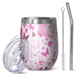 thumbnail image 1 of 12oz Stemless Wine Tumblers Pink Breast Cancer Vacuum Insulated Stainless Steel Travel Tumbler Cups Mug with Lid and Straw for Champaign,Cocktail,Beer with Cleaning Brush, 1 of 5