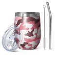 thumbnail image 1 of 12oz Stemless Wine Tumblers Pink Brown Camo Classic Shapes Pattern Vacuum Insulated Stainless Steel Travel Tumbler Cups Mug with Lid and Straw for Champaign,Cocktail,Beer with Cleaning Brush, 1 of 5