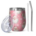 thumbnail image 1 of 12oz Stemless Wine Tumblers Pink Christmas Santa Pattern Vacuum Insulated Stainless Steel Travel Tumbler Cups Mug with Lid and Straw for Champaign,Cocktail,Beer with Cleaning Brush, 1 of 5