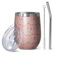 thumbnail image 1 of 12oz Stemless Wine Tumblers Pink Christmas Tree Pattern Vacuum Insulated Stainless Steel Travel Tumbler Cups Mug with Lid and Straw for Champaign,Cocktail,Beer with Cleaning Brush, 1 of 5