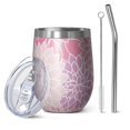 thumbnail image 1 of 12oz Stemless Wine Tumblers Pink Floral and Petal Pattern Vacuum Insulated Stainless Steel Travel Tumbler Cups Mug with Lid and Straw for Champaign,Cocktail,Beer with Cleaning Brush, 1 of 5